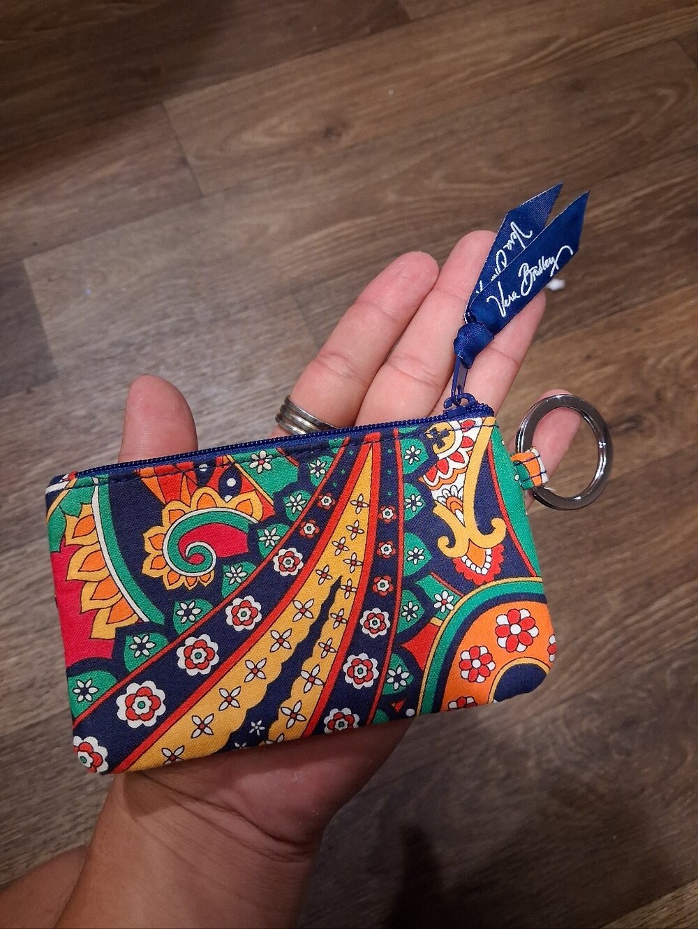 Vera Bradley Bright Paisley Key/Coin Pouch in Navy, Yellow, Red, Green